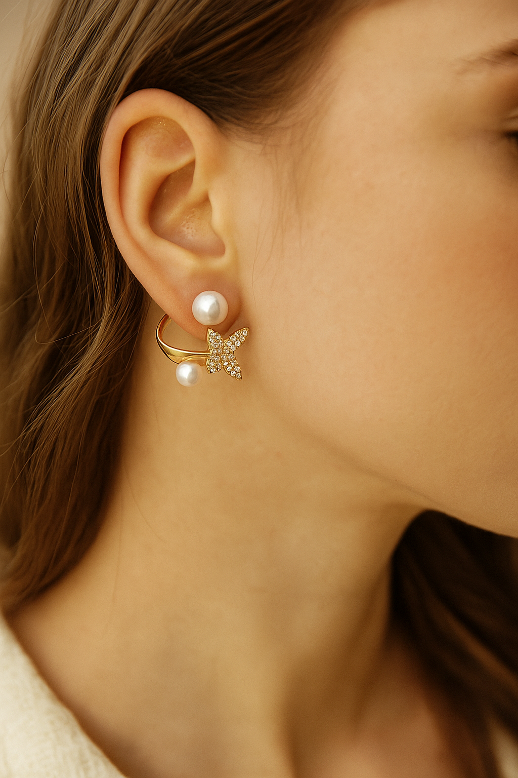 Butterfly Pearl Cuff Earrings